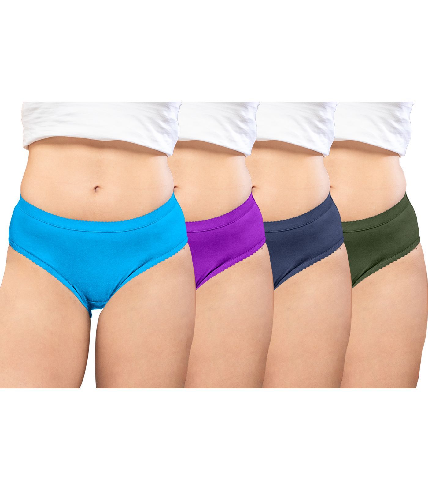 NRG Womens Cotton Assorted Colour Panties ( Pack of 4 Light Blue - Purple - Navy Blue - Military Green ) L04 Hipster