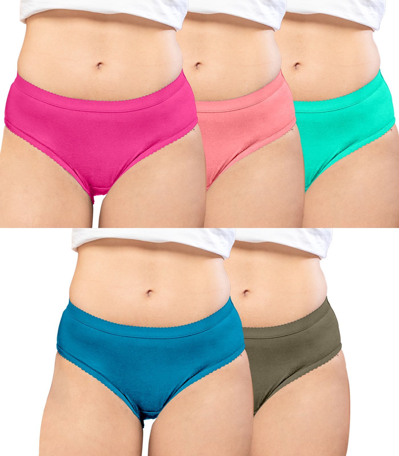 NRG Womens Cotton Assorted Colour Panties ( Pack of 5 Pink - Peach - Mint Green - Turquoise - Light Green ) L04 Hipster