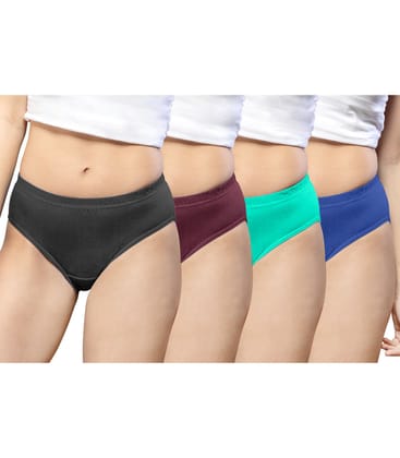 NRG Womens Cotton Assorted Colour Panties ( Pack of 4 Coffee Brown - Maroon - Mint Green - Dark Blue ) L01 Hipster