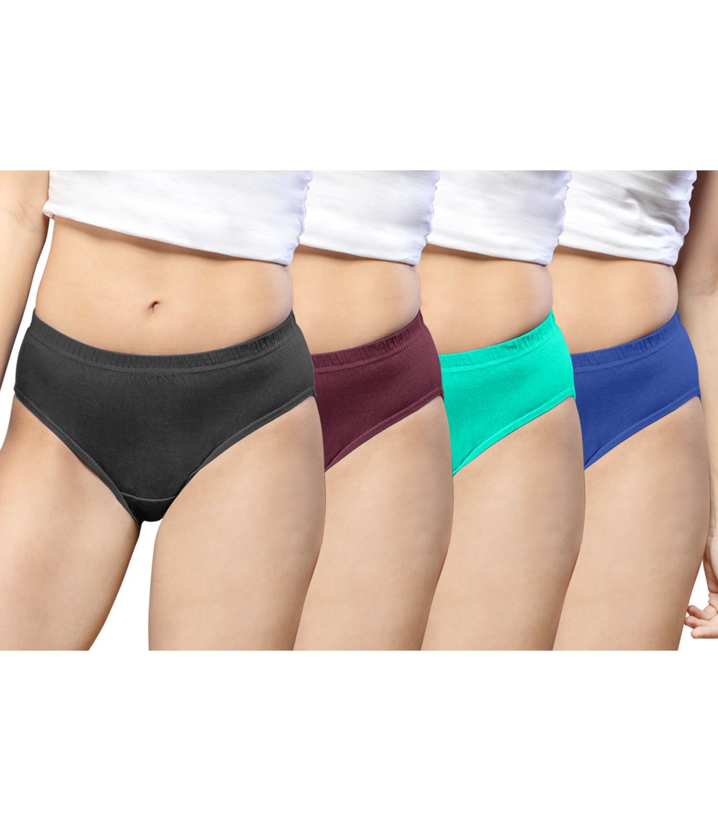 NRG Womens Cotton Assorted Colour Panties ( Pack of 4 Coffee Brown - Maroon - Mint Green - Dark Blue ) L01 Hipster
