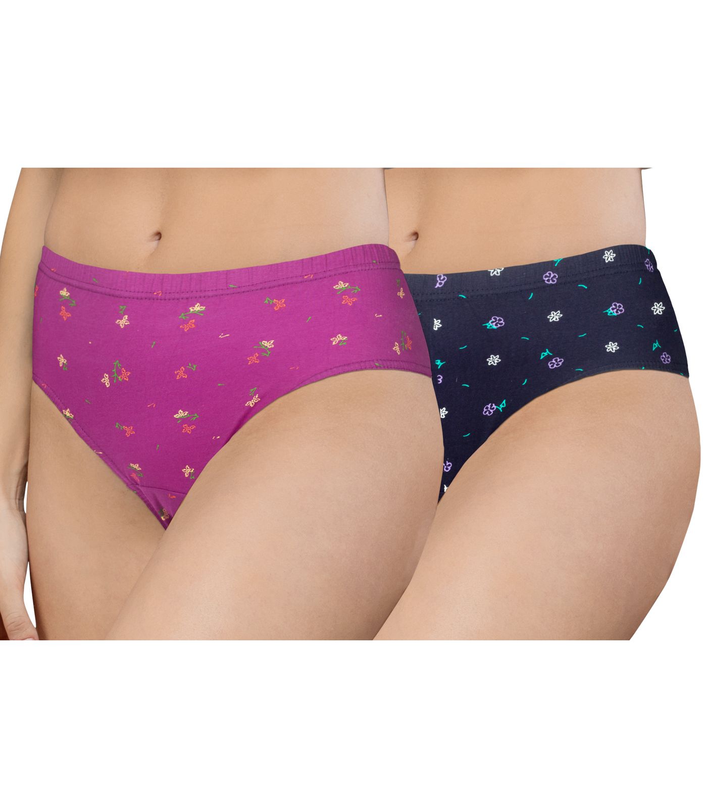 NRG Womens Cotton Assorted Colour Panties ( Pack of 2 Purple - Navy Blue ) L02 Hipster