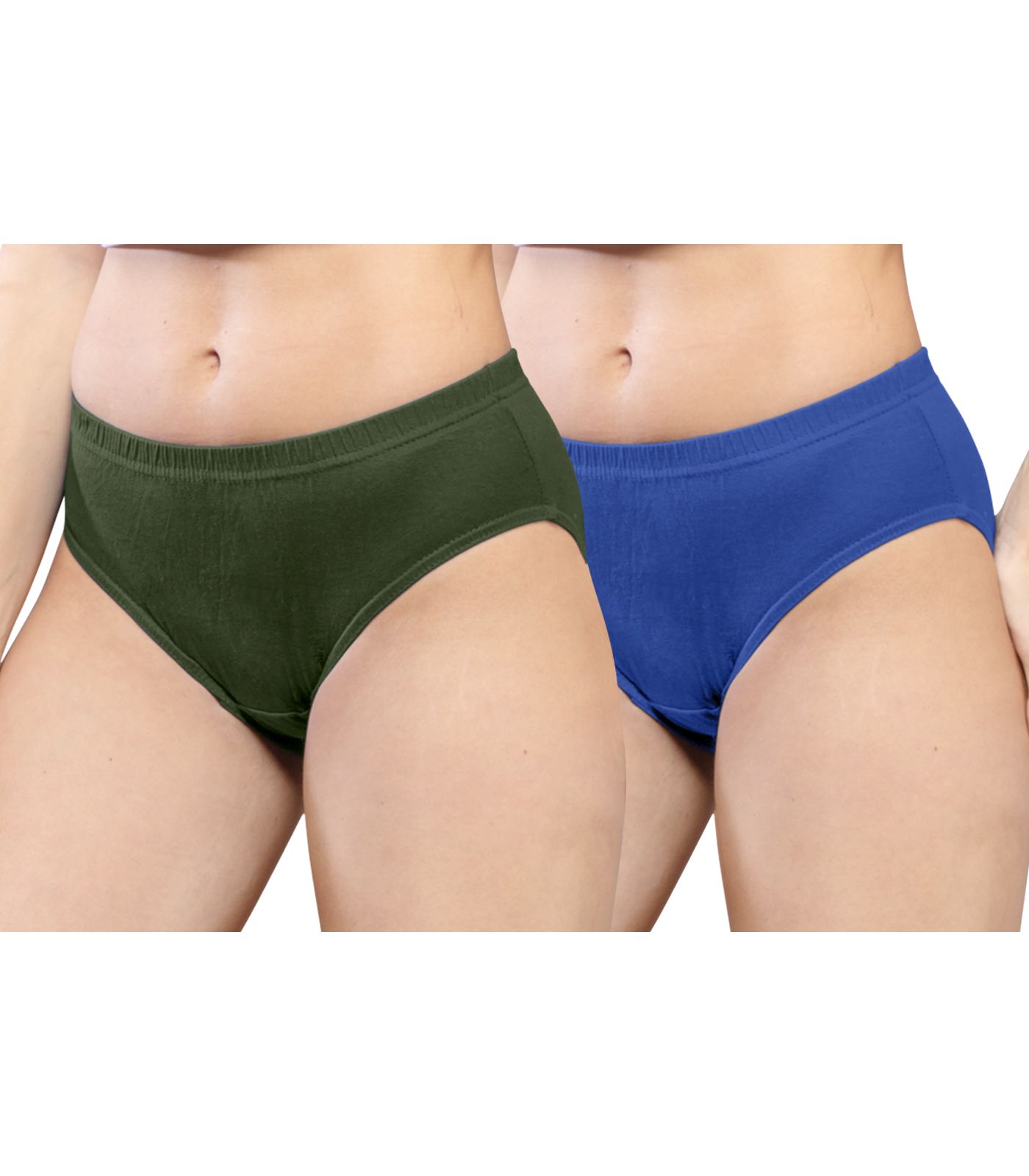 NRG Womens Cotton Assorted Colour Panties ( Pack of 2 Military Green - Dark Blue ) L01 Hipster