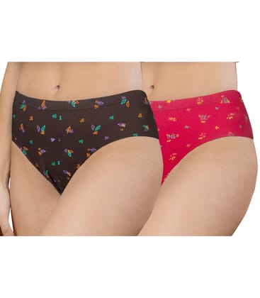 NRG Womens Cotton Assorted Colour Panties ( Pack of 2 Coffee Brown - Pink ) L02 Hipster