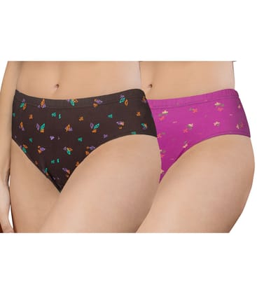 NRG Womens Cotton Assorted Colour Panties ( Pack of 2 Coffee Brown - Purple ) L02 Hipster