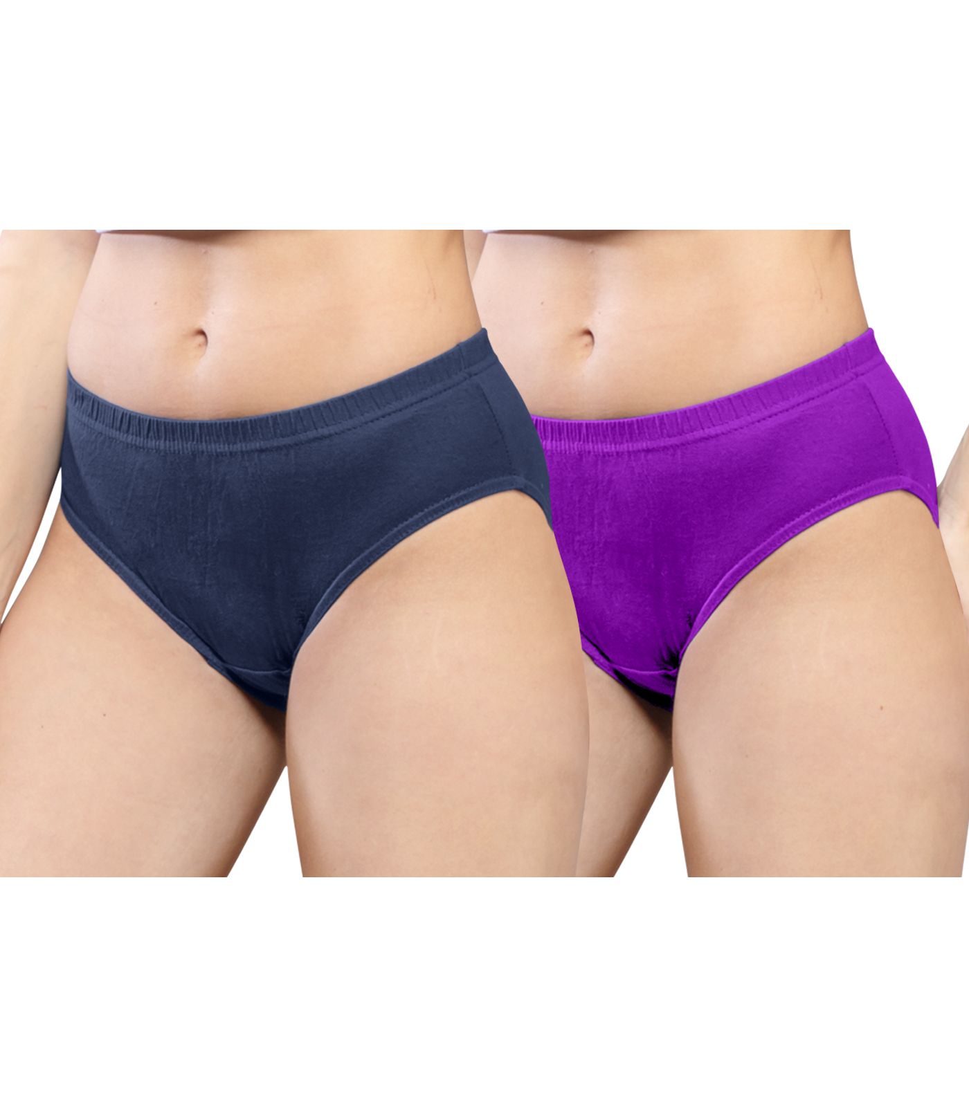 NRG Womens Cotton Assorted Colour Panties ( Pack of 2 Navy Blue - Purple ) L01 Hipster