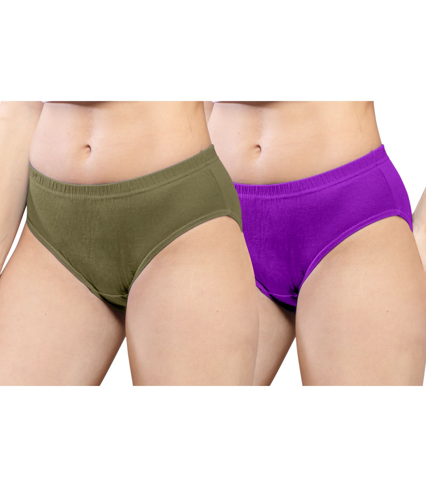 NRG Womens Cotton Assorted Colour Panties ( Pack of 2 Light Green - Purple ) L01 Hipster
