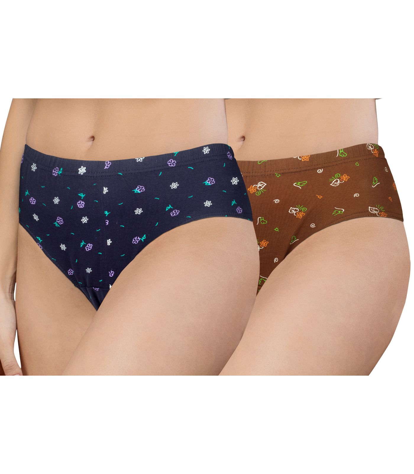 NRG Womens Cotton Assorted Colour Panties ( Pack of 2 Navy Blue - Light Brown ) L02 Hipster