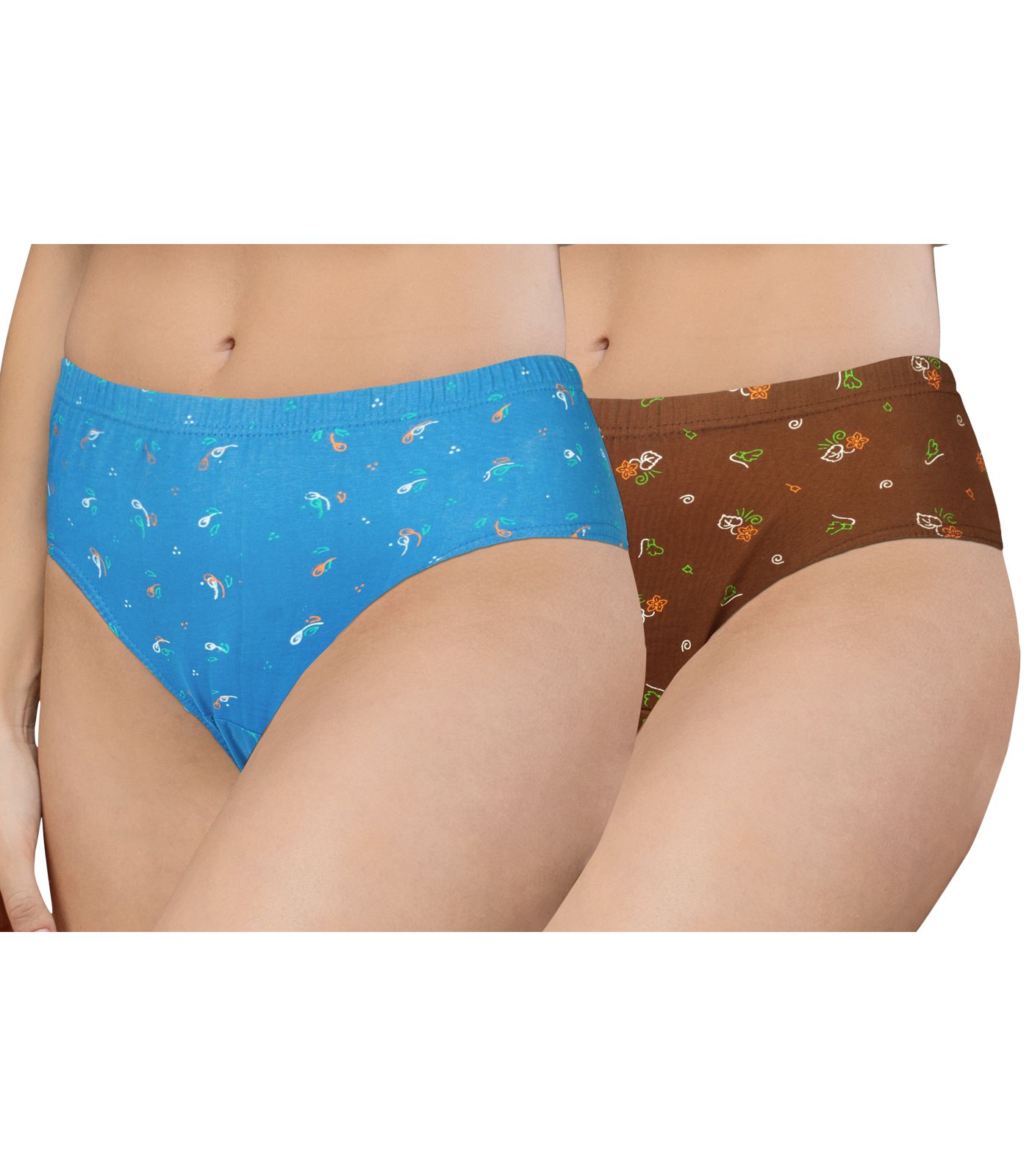 NRG Womens Cotton Assorted Colour Panties ( Pack of 2 Light Blue - Light Brown ) L02 Hipster