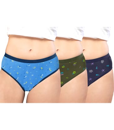NRG Womens Cotton Assorted Colour Panties ( Pack of 3 Light Blue - Military Green - Navy Blue ) L05 Hipster