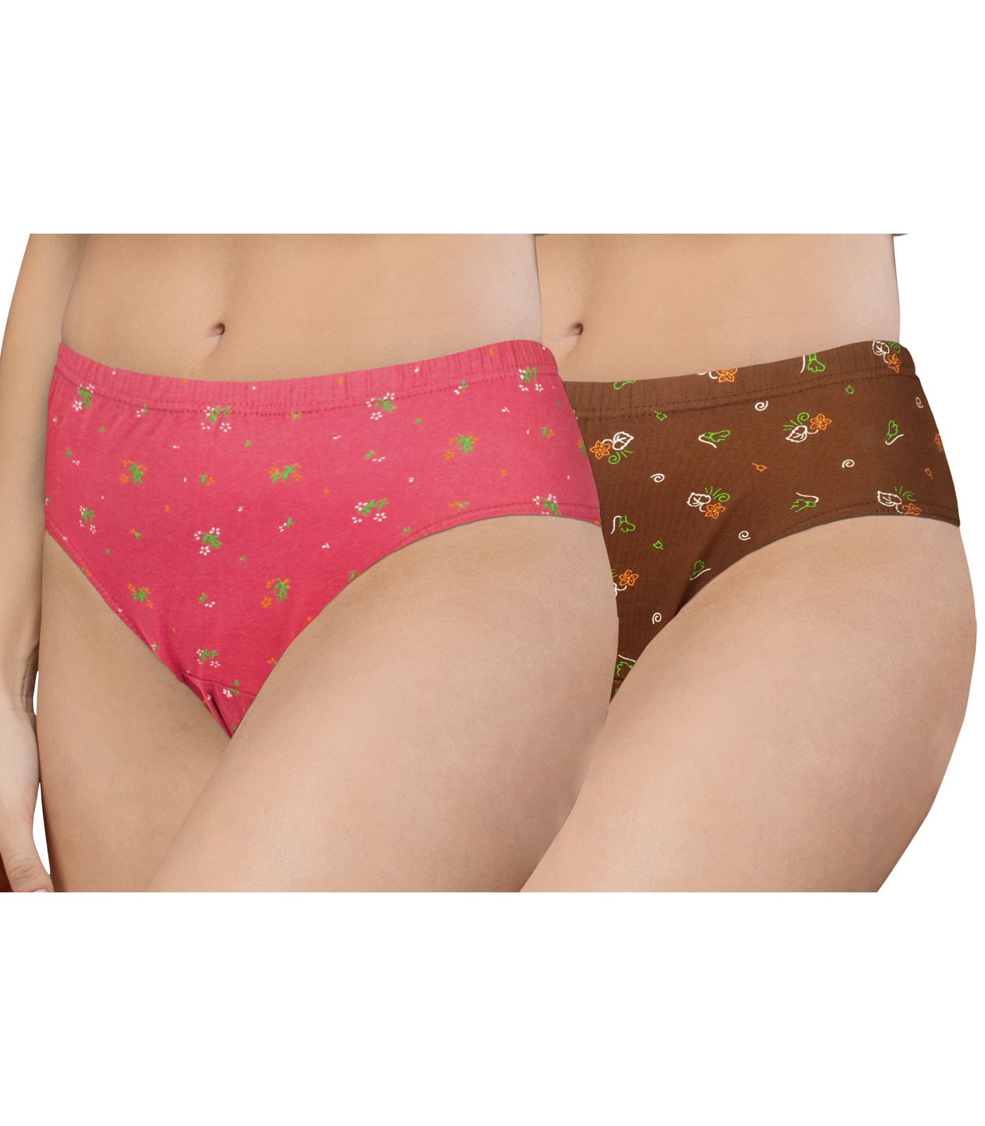 NRG Womens Cotton Assorted Colour Panties ( Pack of 2 Peach - Light Brown ) L02 Hipster