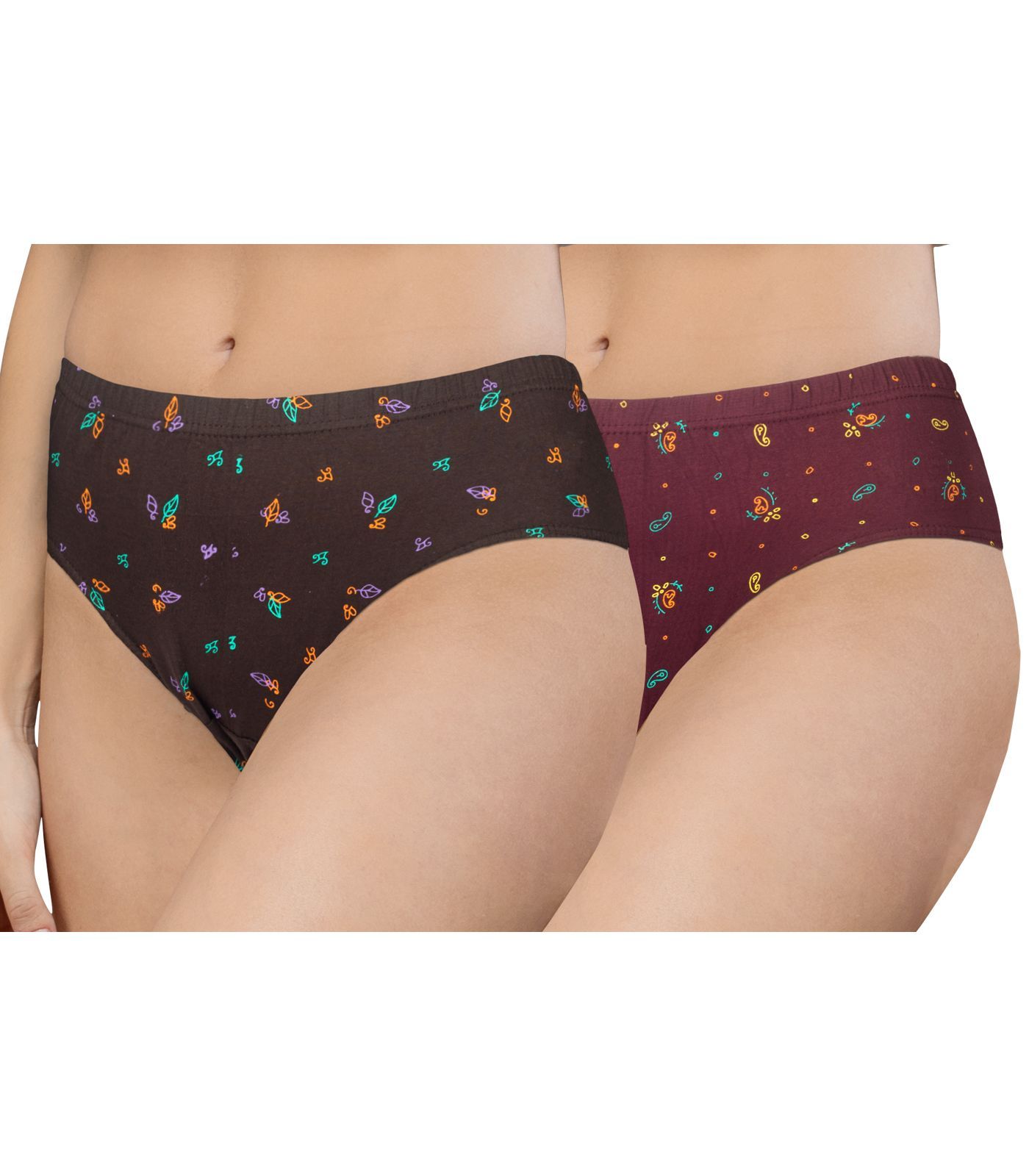 NRG Womens Cotton Assorted Colour Panties ( Pack of 2 Coffee Brown - Maroon ) L02 Hipster