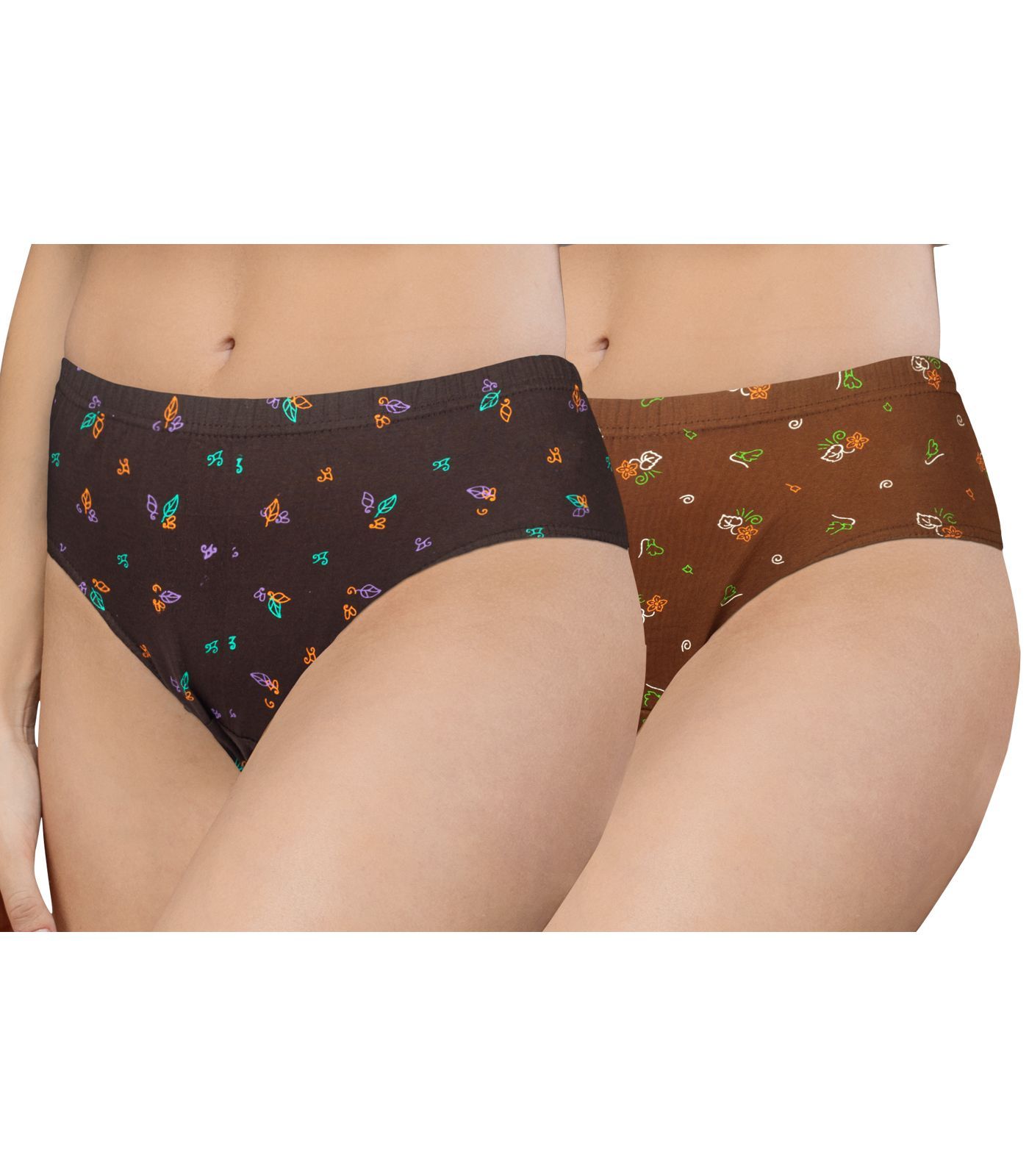 NRG Womens Cotton Assorted Colour Panties ( Pack of 2 Coffee Brown - Light Brown ) L02 Hipster