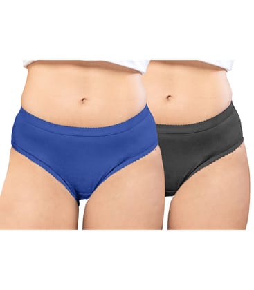 NRG Womens Cotton Assorted Colour Panties ( Pack of 2 Dark Blue - Coffee Brown ) L04 Hipster