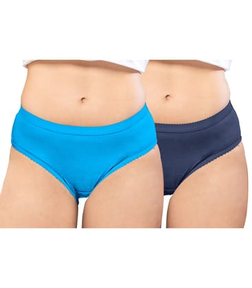 NRG Womens Cotton Assorted Colour Panties ( Pack of 2 Light Blue - Navy Blue ) L04 Hipster