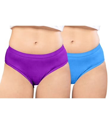 NRG Womens Cotton Assorted Colour Panties ( Pack of 2 Purple - Light Blue ) L04 Hipster