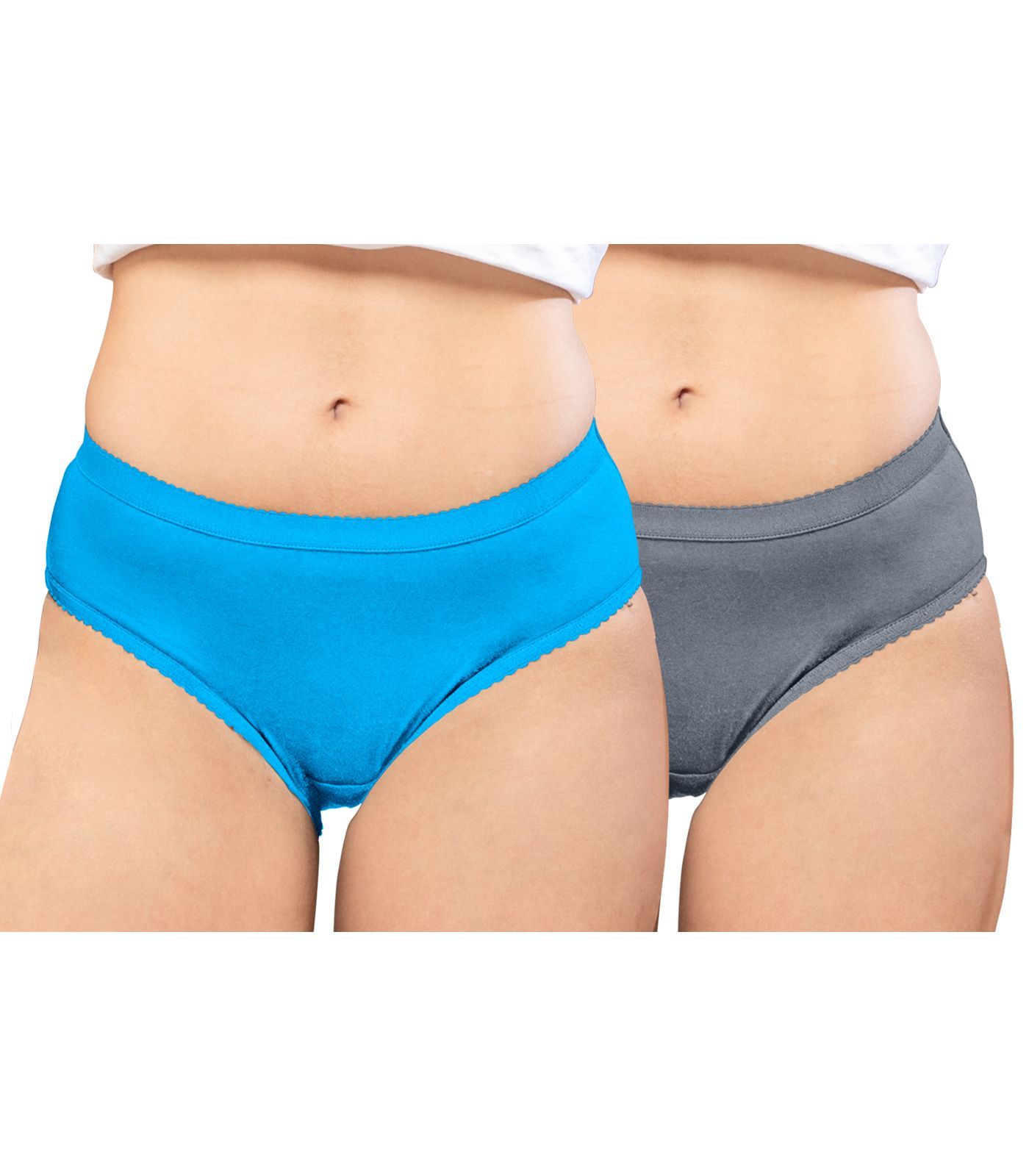NRG Womens Cotton Assorted Colour Panties ( Pack of 2 Light Blue - Grey ) L04 Hipster