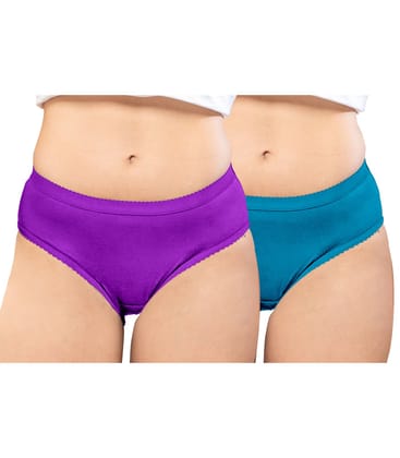 NRG Womens Cotton Assorted Colour Panties ( Pack of 2 Purple - Turquoise ) L04 Hipster