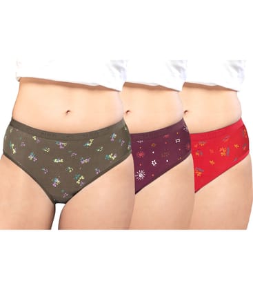 NRG Womens Cotton Assorted Colour Panties ( Pack of 3 Dark Green - Maroon - Red ) L05 Hipster