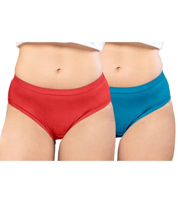 NRG Womens Cotton Assorted Colour Panties ( Pack of 2 Red - Turquoise ) L04 Hipster