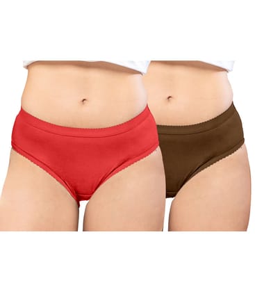 NRG Womens Cotton Assorted Colour Panties ( Pack of 2 Red - Light Brown ) L04 Hipster