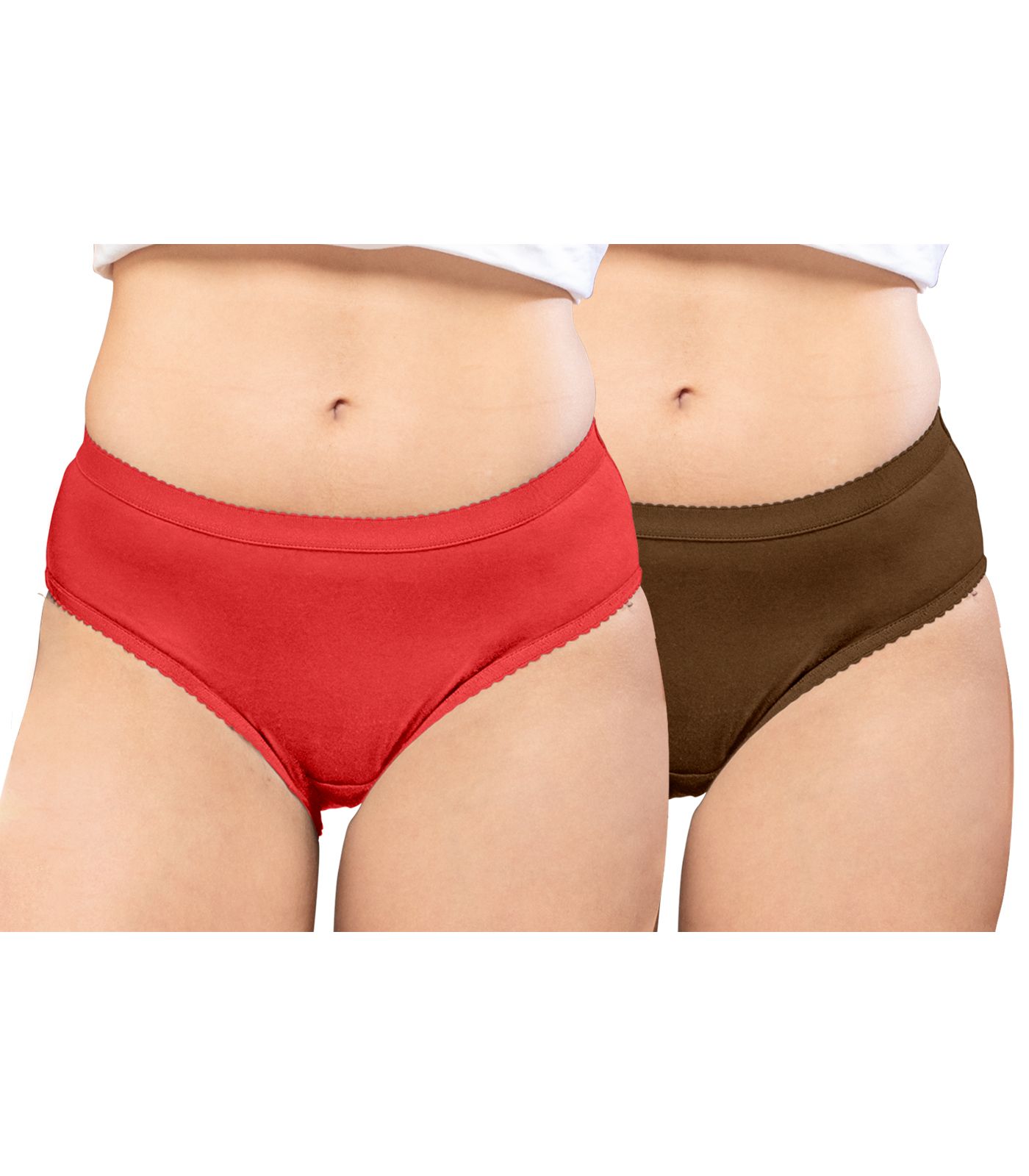 NRG Womens Cotton Assorted Colour Panties ( Pack of 2 Red - Light Brown ) L04 Hipster
