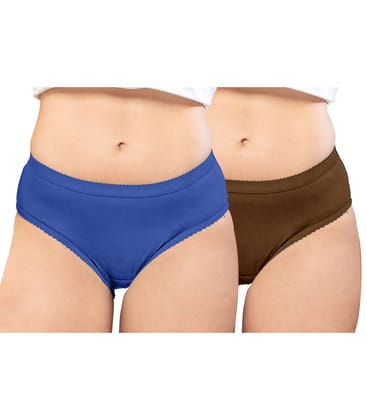 NRG Womens Cotton Assorted Colour Panties ( Pack of 2 Dark Blue - Light Brown ) L04 Hipster
