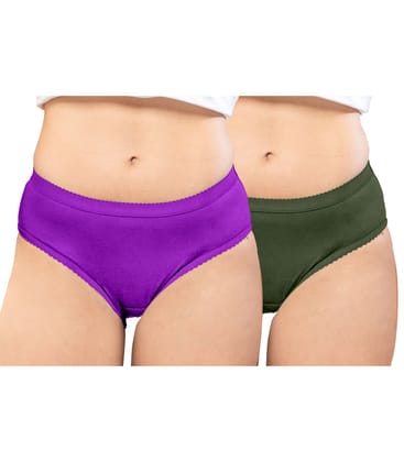 NRG Womens Cotton Assorted Colour Panties ( Pack of 2 Purple - Military Green ) L04 Hipster