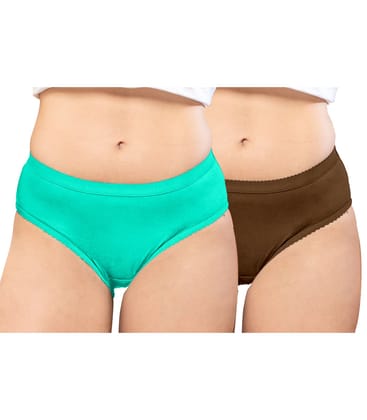 NRG Womens Cotton Assorted Colour Panties ( Pack of 2 Mint Green - Light Brown ) L04 Hipster