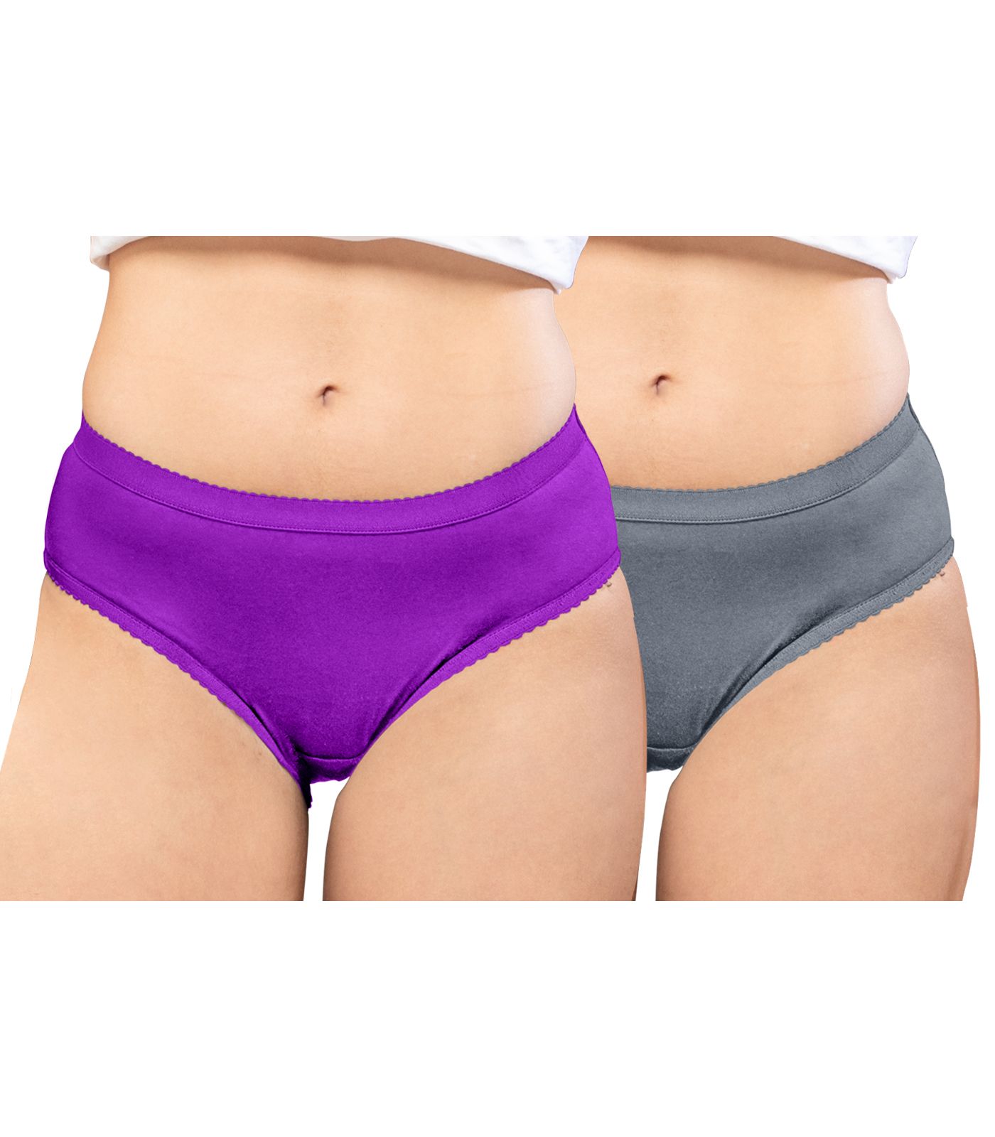NRG Womens Cotton Assorted Colour Panties ( Pack of 2 Purple - Grey ) L04 Hipster