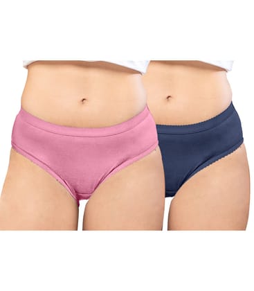 NRG Womens Cotton Assorted Colour Panties ( Pack of 2 Pastol Pink - Navy Blue ) L04 Hipster