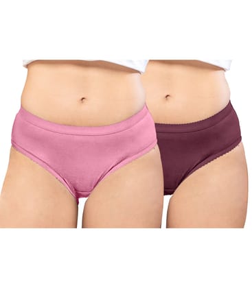 NRG Womens Cotton Assorted Colour Panties ( Pack of 2 Pastol Pink - Maroon ) L04 Hipster