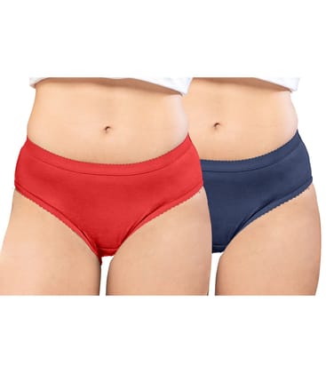 NRG Womens Cotton Assorted Colour Panties ( Pack of 2 Red - Navy Blue ) L04 Hipster