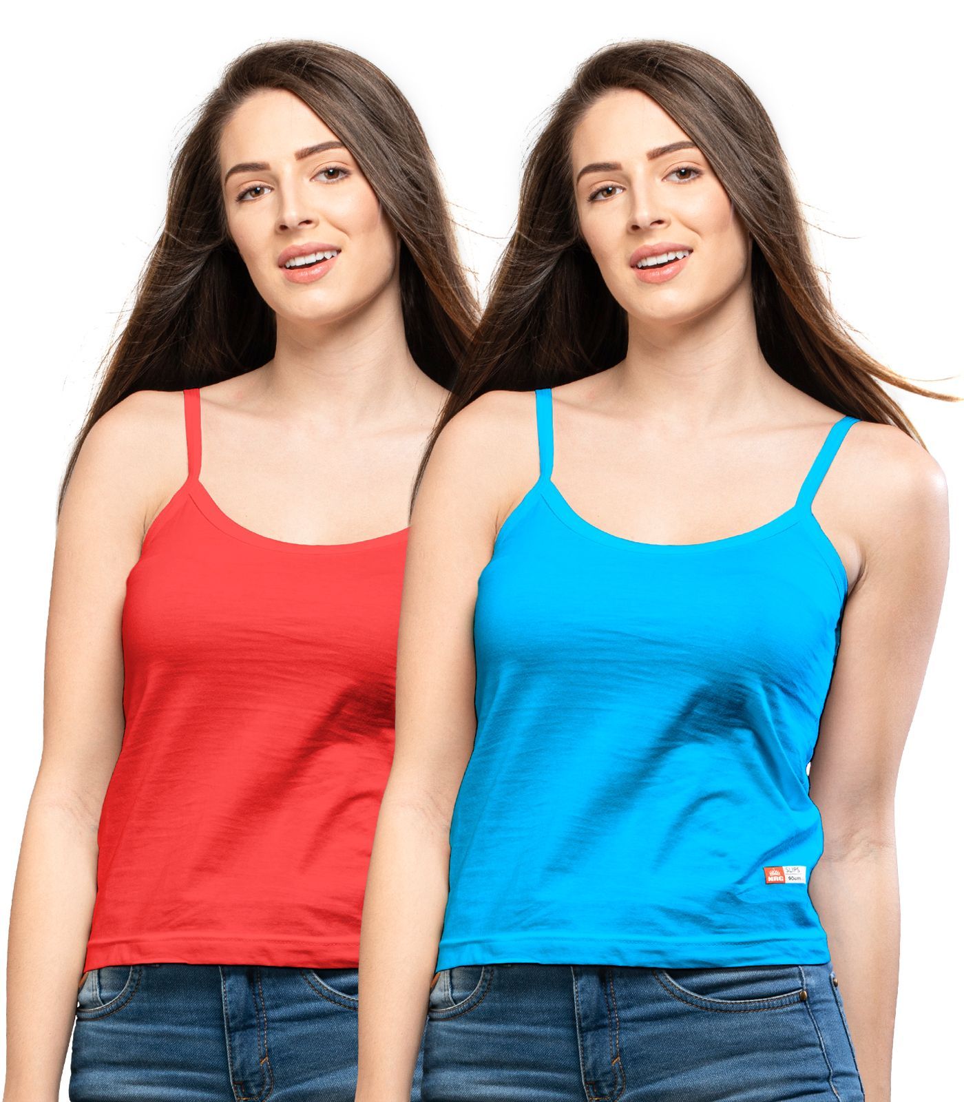 NRG Womens Cotton Assorted Colour Folding Slips ( Pack of 2 Red - Light Blue ) L11 Camisole