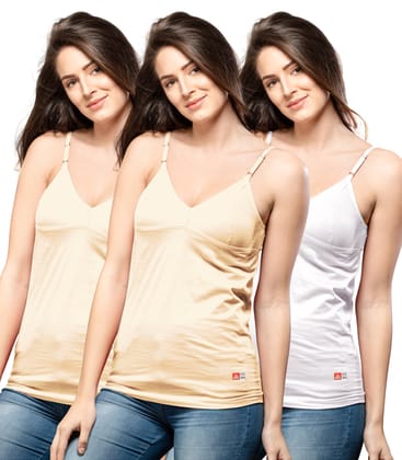 NRG Womens Cotton Assorted Colour Bra Slips ( Pack of 3 Skin - Skin - White ) L14 Camisole