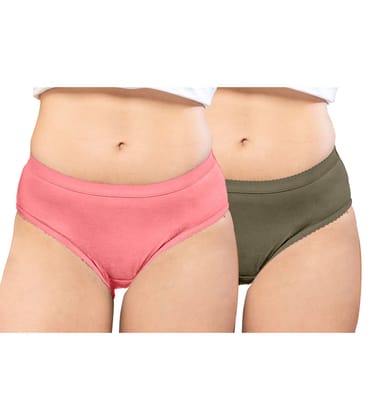 NRG Womens Cotton Assorted Colour Panties ( Pack of 2 Peach - Dark Green ) L04 Hipster