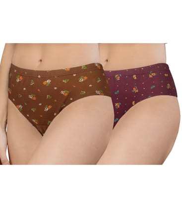 NRG Womens Cotton Assorted Colour Panties ( Pack of 2 Light Brown - Maroon ) L02 Hipster
