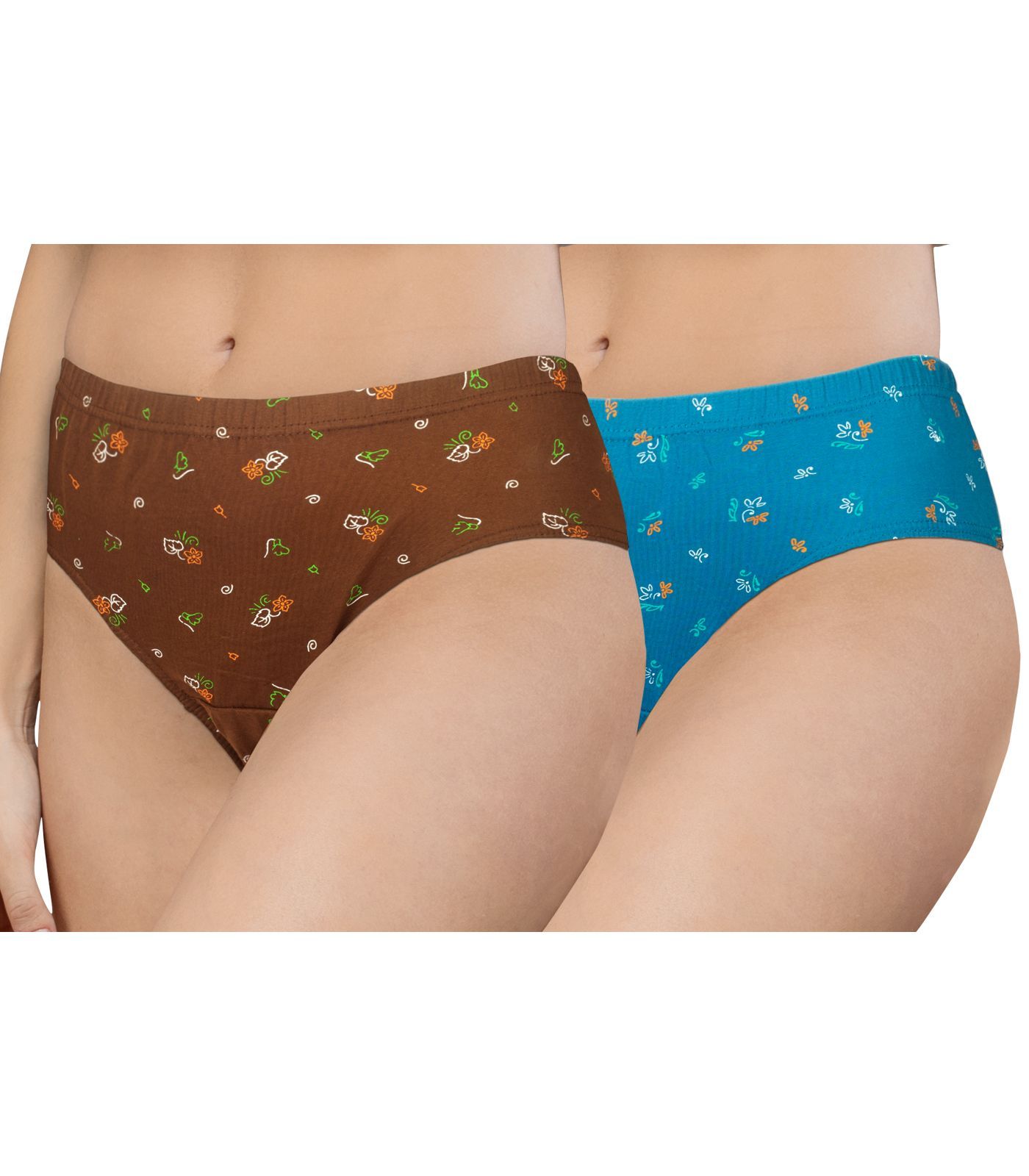 NRG Womens Cotton Assorted Colour Panties ( Pack of 2 Light Brown - Light Blue ) L02 Hipster