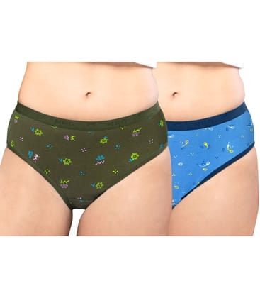NRG Womens Cotton Assorted Colour Panties ( Pack of 2 Military Green - Light Blue ) L05 Hipster