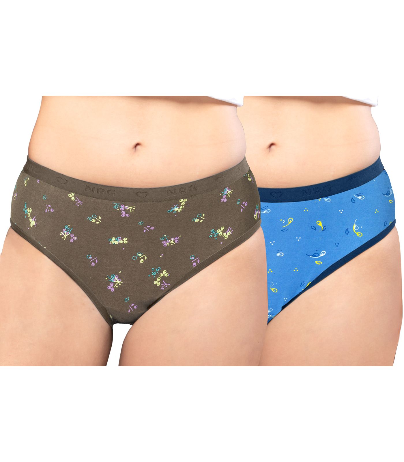 NRG Womens Cotton Assorted Colour Panties ( Pack of 2 Dark Green - Light Blue ) L05 Hipster