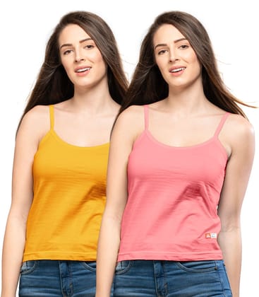 NRG Womens Cotton Assorted Colour Folding Slips ( Pack of 2 Orange - Peach ) L11 Camisole