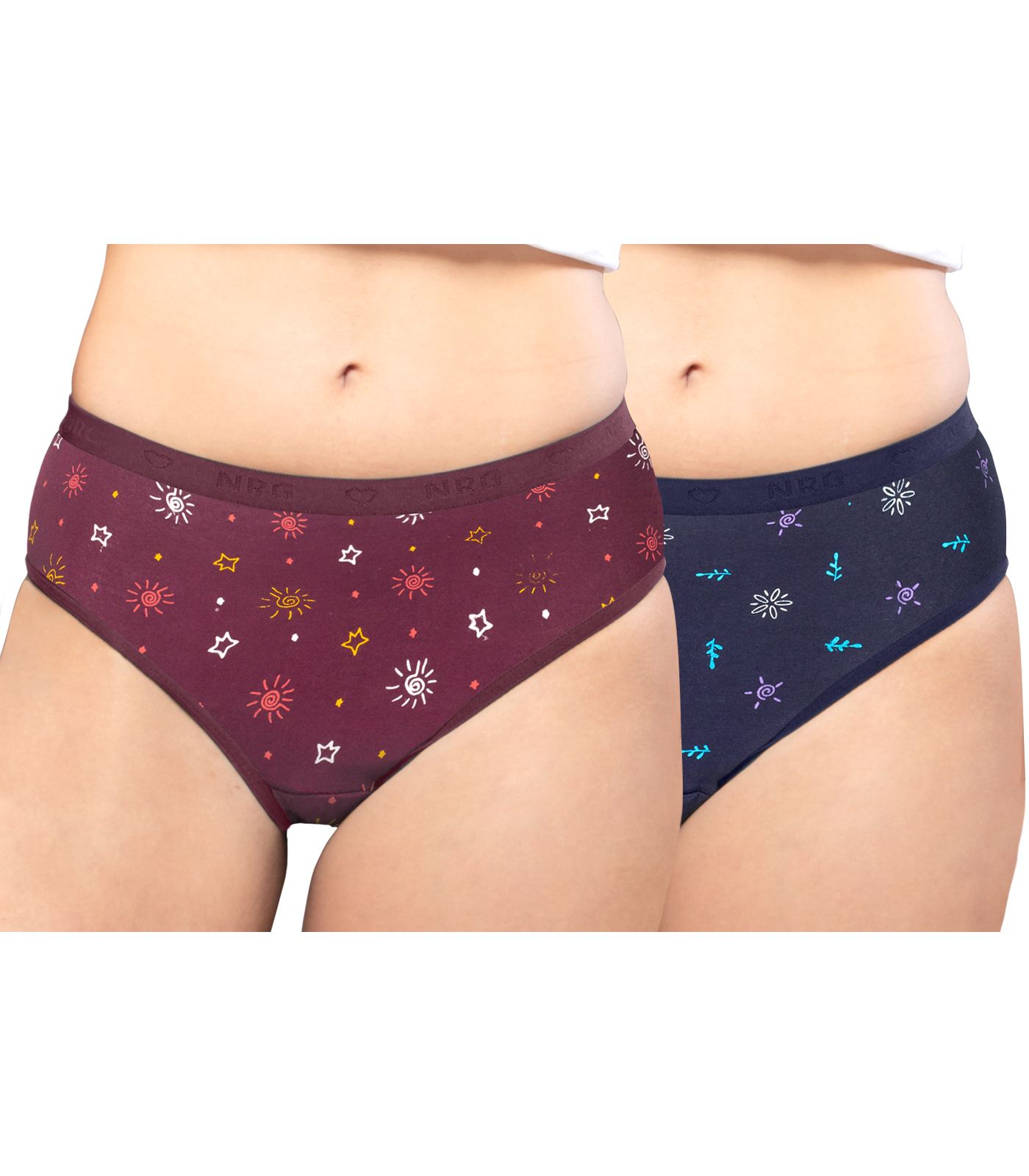 NRG Womens Cotton Assorted Colour Panties ( Pack of 2 Maroon - Navy Blue ) L05 Hipster