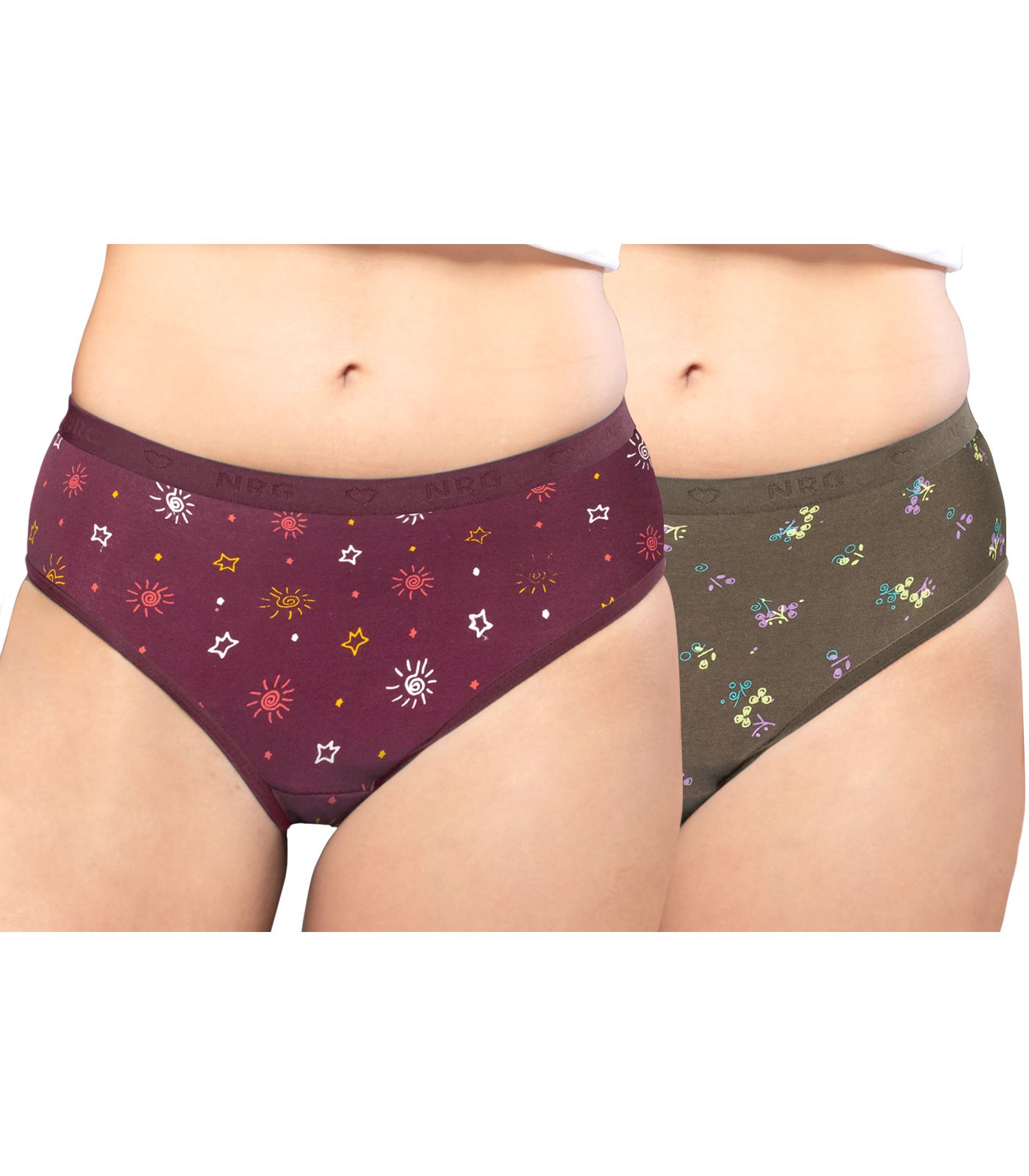 NRG Womens Cotton Assorted Colour Panties ( Pack of 2 Maroon - Dark Green ) L05 Hipster