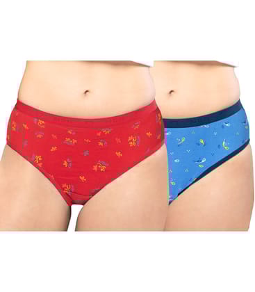 NRG Womens Cotton Assorted Colour Panties ( Pack of 2 Red - Light Blue ) L05 Hipster