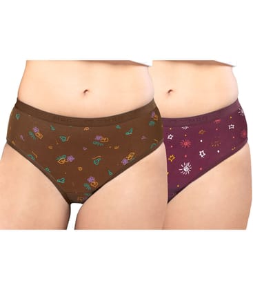 NRG Womens Cotton Assorted Colour Panties ( Pack of 2 Light Brown - Maroon ) L05 Hipster