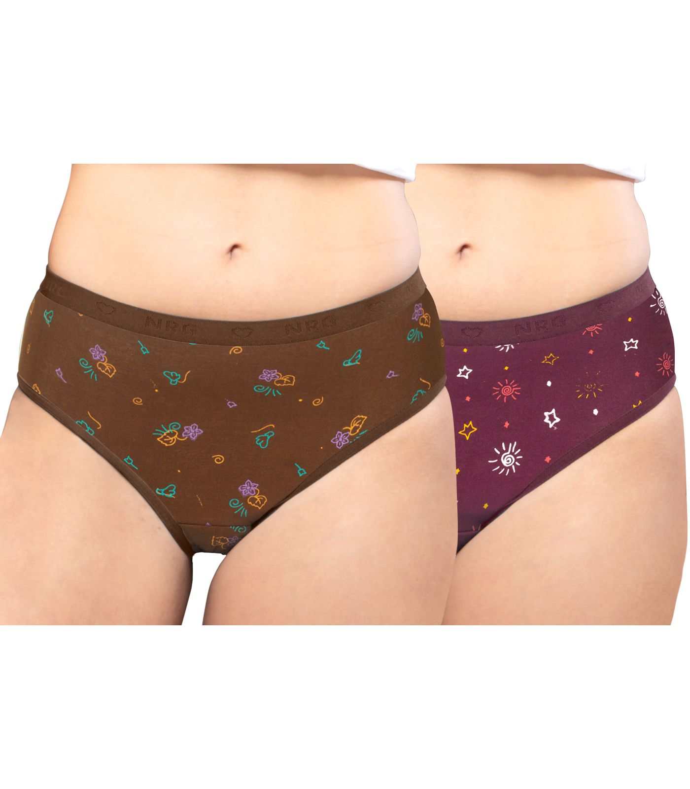 NRG Womens Cotton Assorted Colour Panties ( Pack of 2 Light Brown - Maroon ) L05 Hipster