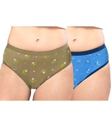 NRG Womens Cotton Assorted Colour Panties ( Pack of 2 Light Green - Light Blue ) L05 Hipster