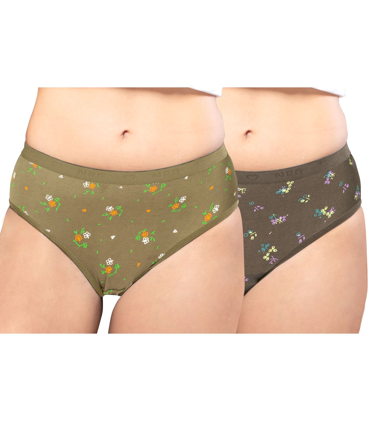 NRG Womens Cotton Assorted Colour Panties ( Pack of 2 Light Green - Dark Green ) L05 Hipster