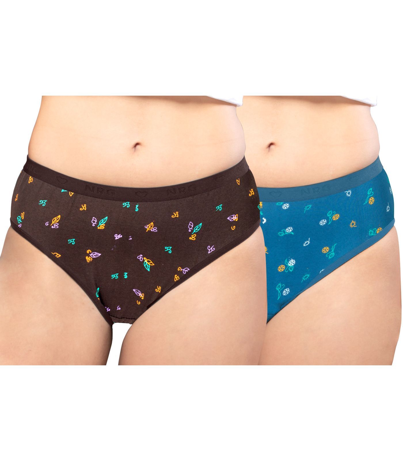 NRG Womens Cotton Assorted Colour Panties ( Pack of 2 Coffee Brown - Turquoise ) L05 Hipster
