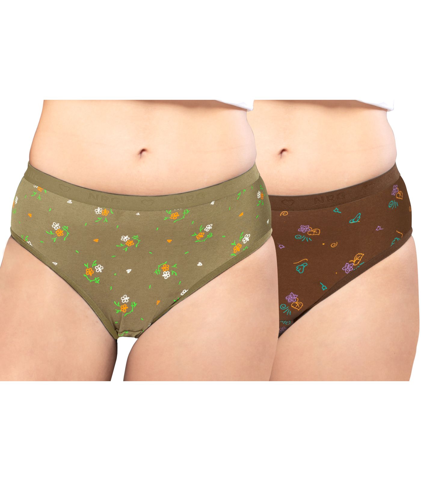 NRG Womens Cotton Assorted Colour Panties ( Pack of 2 Light Green - Light Brown ) L05 Hipster