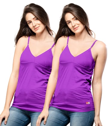 NRG Womens Cotton Assorted Colour Bra Slips ( Pack of 2 Purple - Purple ) L14 Camisole